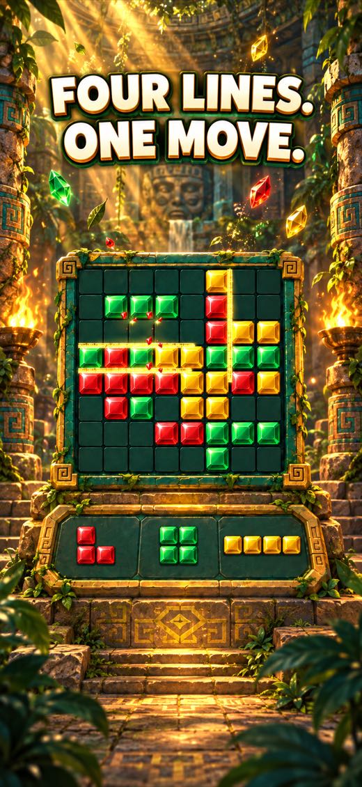 Clearing four lines in one move on the jade board.
